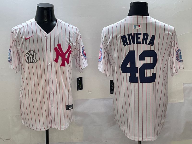 Men New York Yankees #42 Rivera White Stripe Jointly Name Nike 2025 MLB Jersey style 8->new york yankees->MLB Jersey